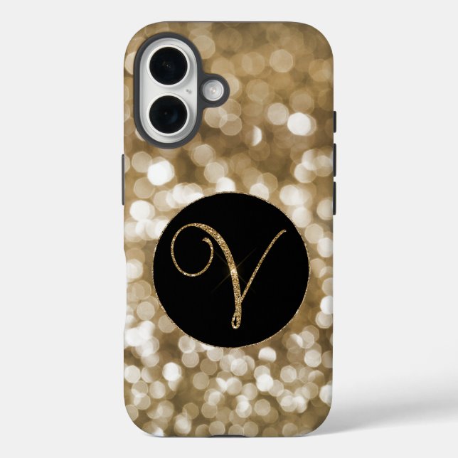 Dreamy Bokeh Gold Glitter Letter V Monogram Black  Case-Mate iPhone Case (Back)