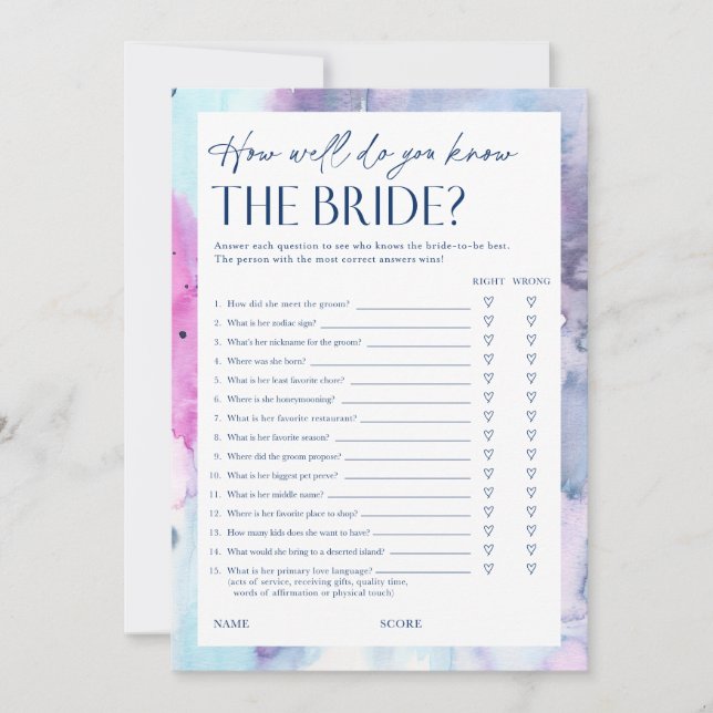 Dreamy Bridal Shower Questionnaire Game Card (Front)