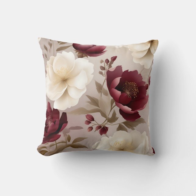 Dreamy Burgundy Flowers Cushion (Front)
