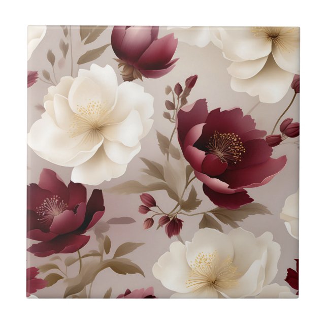Dreamy Burgundy Flowers Tile (Front)