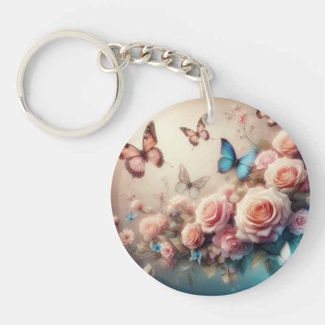 Dreamy Butterflies and roses Key Ring (Front)