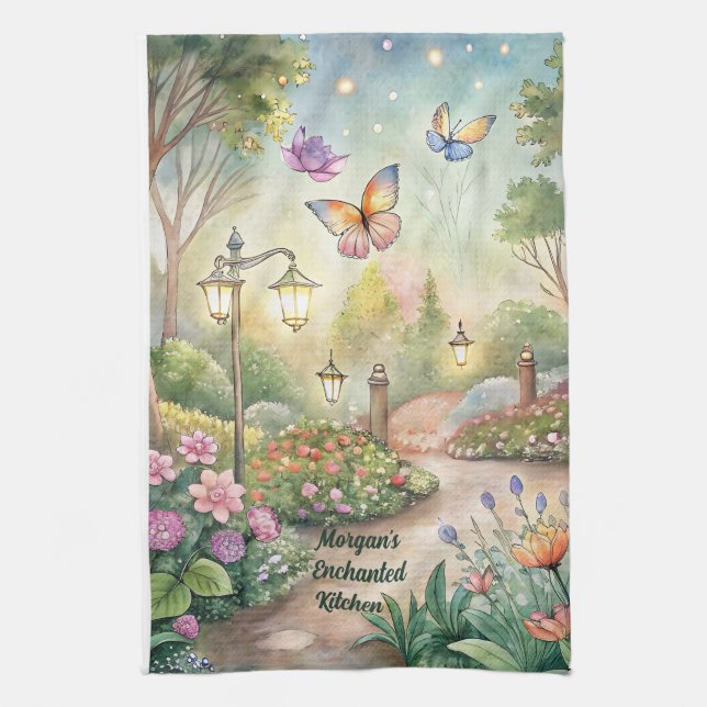 Dreamy Butterfly Garden Path - Enchanted Garden Tea Towel (Vertical)