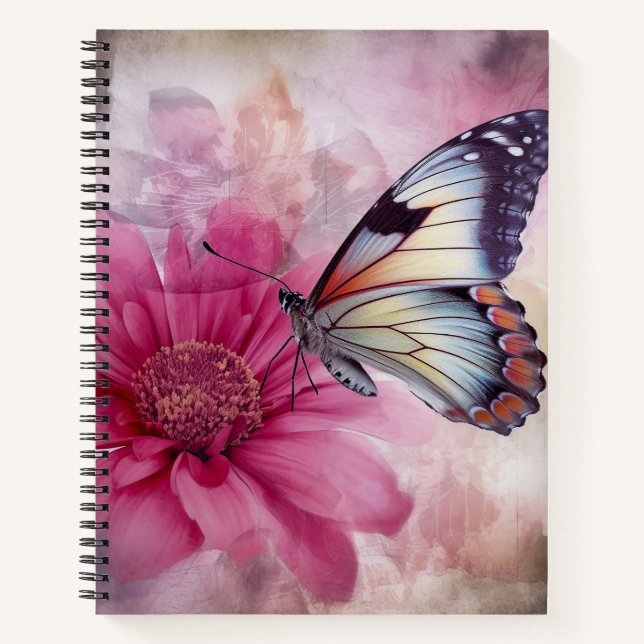 Dreamy Butterfly on Floral Canvas Notebook (Front)