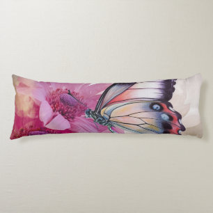 Dreamy Butterfly with Pink Flowers  Body Cushion