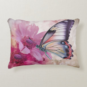 Dreamy Butterfly with Pink Flowers  Decorative Cushion