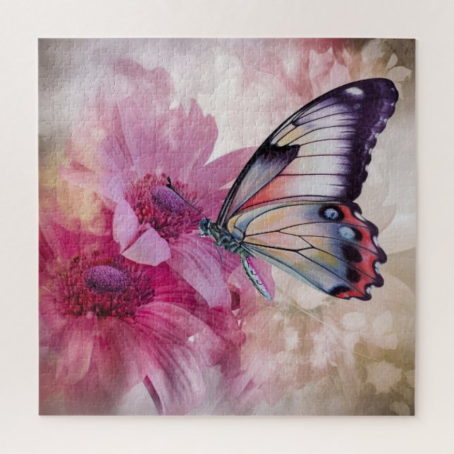 Dreamy Butterfly with Pink Flowers  Jigsaw Puzzle (Vertical)