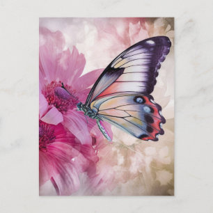 Dreamy Butterfly with Pink Flowers Postcard