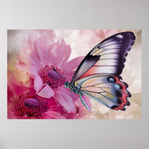 Dreamy Butterfly with Pink Flowers Poster