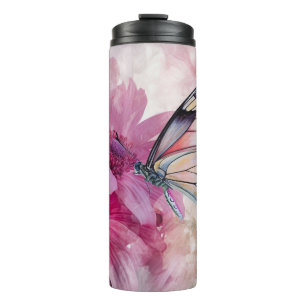 Dreamy Butterfly with Pink Flowers Thermal Tumbler