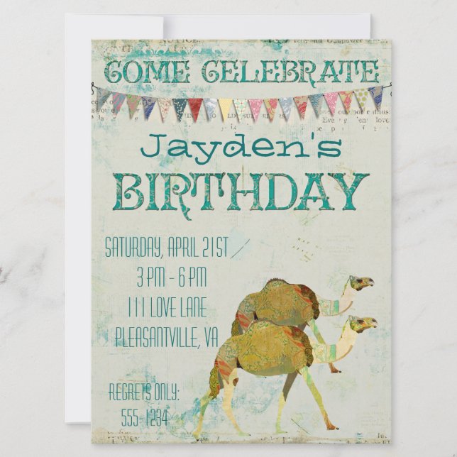 Dreamy Camels Birthday Invitation (Front)