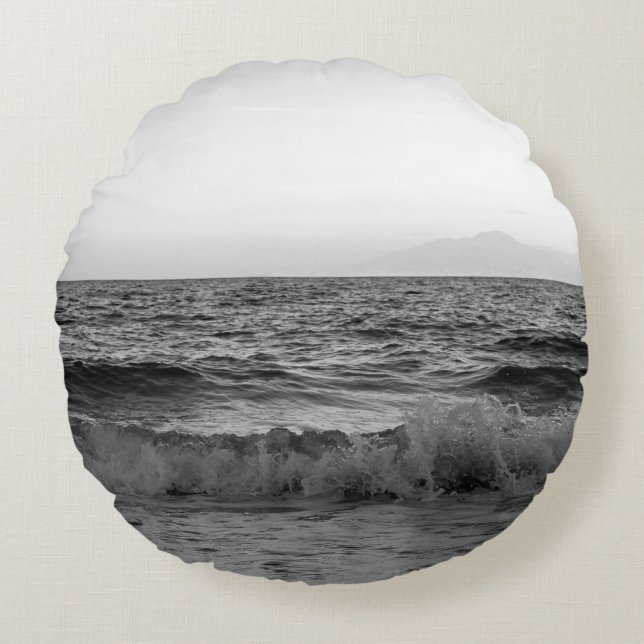 Dreamy Capri Ocean Sunset View 2 -BW Round Cushion (Front)