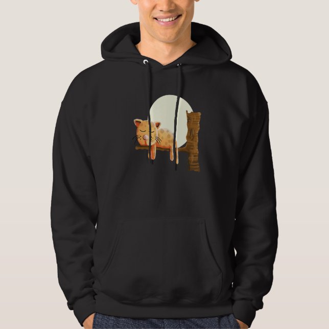 Dreamy Cat At Full Moon Sleeping Moon Night Cat Hoodie (Front)