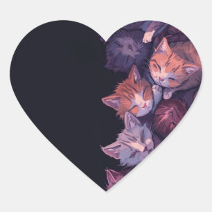 Dreamy Cat Nap – Wholesome Kitten Illustration Heart Sticker