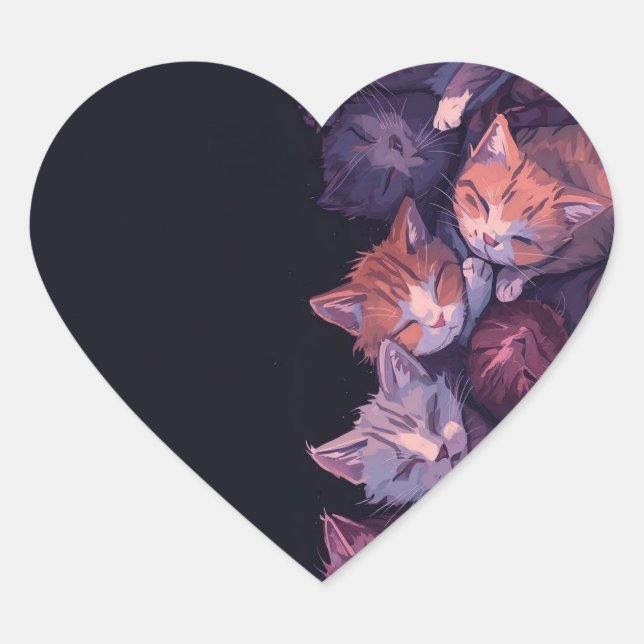 Dreamy Cat Nap – Wholesome Kitten Illustration Heart Sticker (Front)
