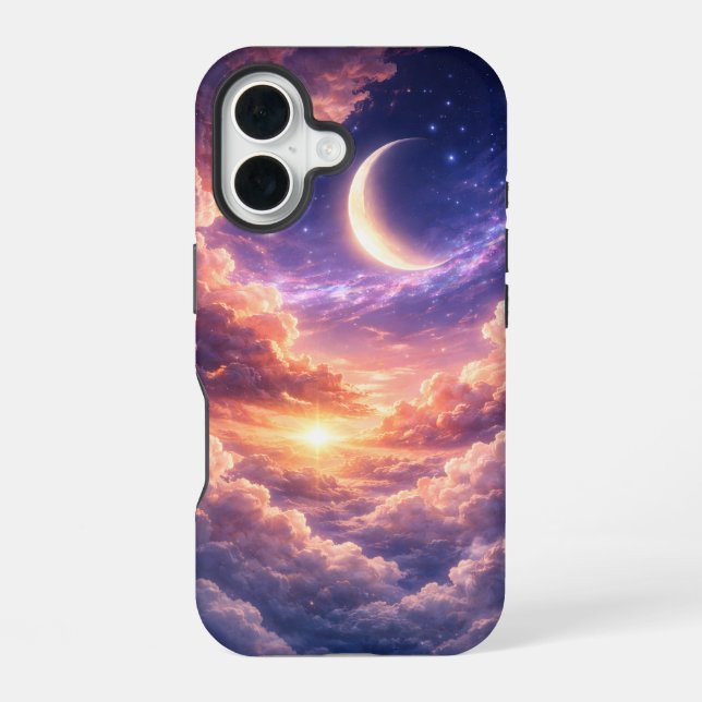 Dreamy Celestial Sky with Moon and Clouds iPhone 16 Case (Back)
