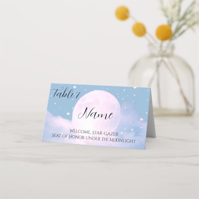 Dreamy celestial wedding bathed in moonlight place card (Front)