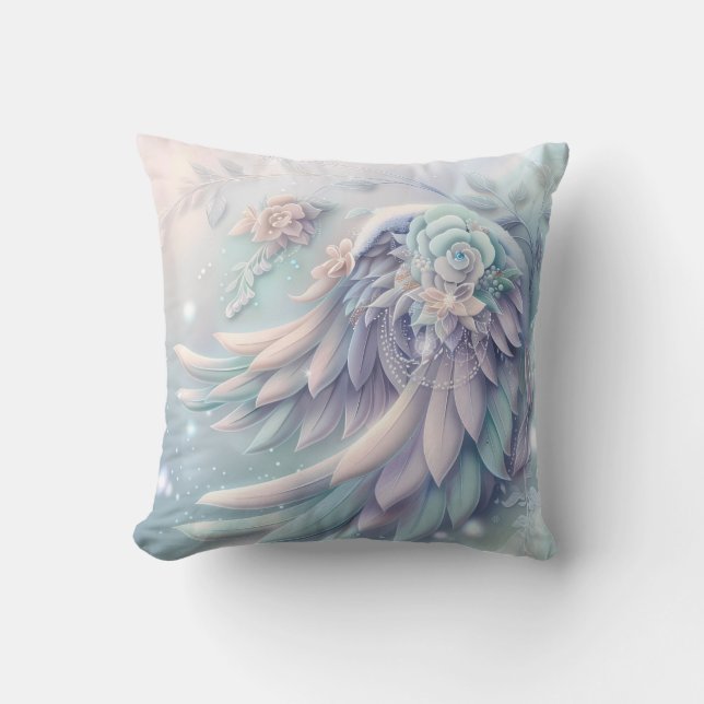Dreamy Christmas Angel Wings Throw Pillow (Front)