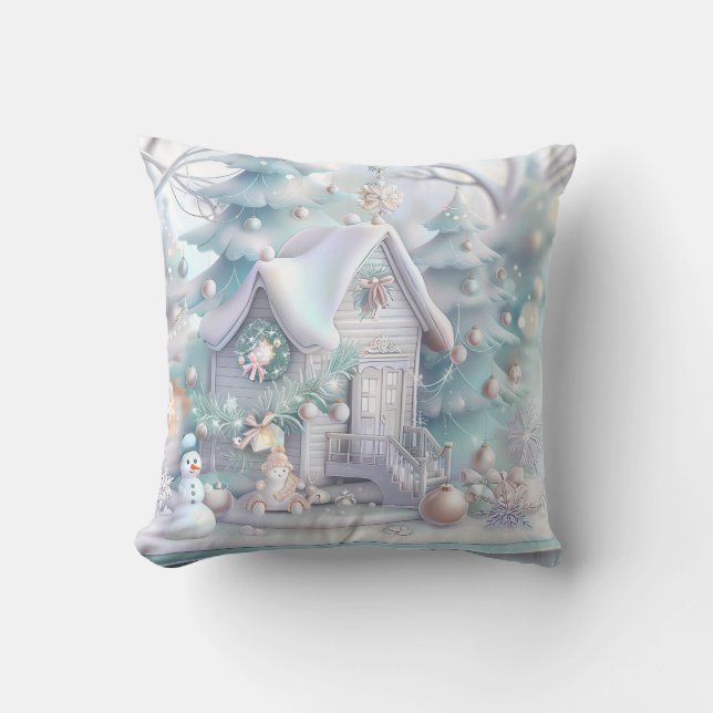 Dreamy Christmas Gingerbread House Throw Pillow (Front)