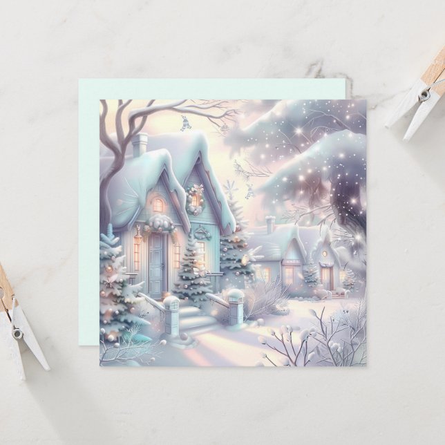 Dreamy Christmas Village Greeting Card (Front/Back In Situ)