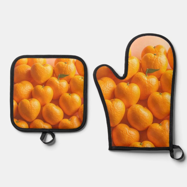 Dreamy Citrus Heart Oven Mitt & Pot Holder Set (Front)