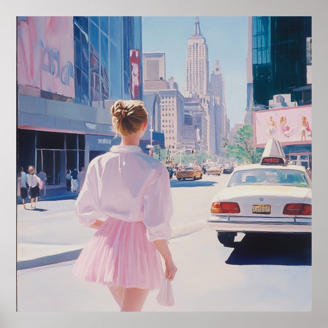 Dreamy City Stroll: Modern Urban Art Poster (Front)