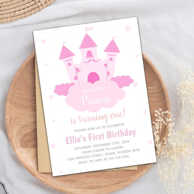 Dreamy Cloud Fairy Tale Party Card (Pink Castle under Cloud Princess Birthday Invitation)