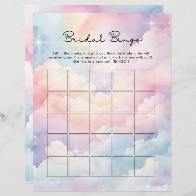 Dreamy Cloud Nine Bridal Bingo Game (Front/Back)