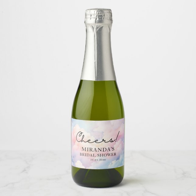 Dreamy Cloud Nine Bridal Shower Sparkling Wine Label (Front)