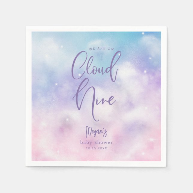 Dreamy Cloud Nine Girl Baby Shower Napkin (Front)