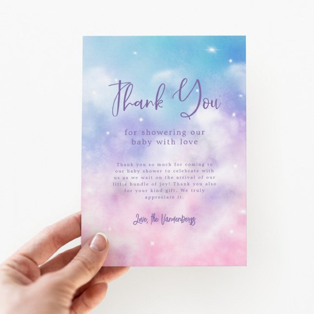 Dreamy Cloud Nine Girl Baby Shower Thank You Card (Creator Uploaded)