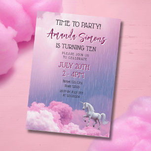 Dreamy Cloud Unicorn Fantasy Girl 10th Birthday Invitation