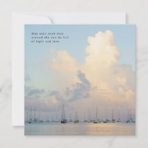 Dreamy clouds and boats, ocean aesthetic, greeting