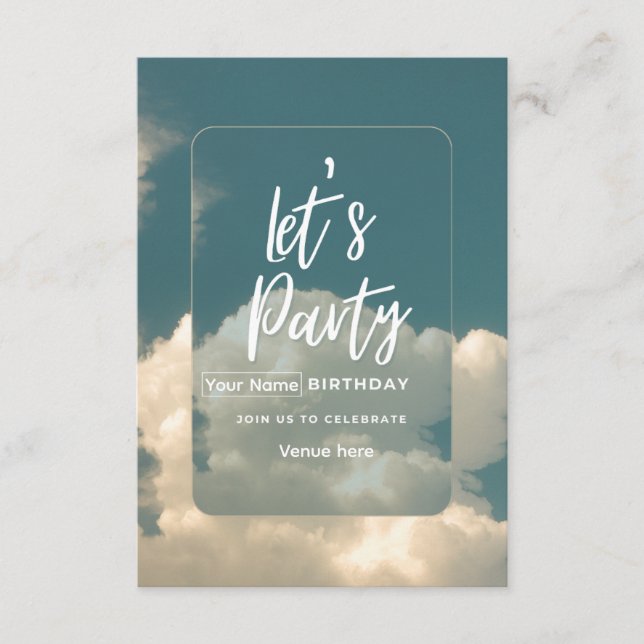 Dreamy Clouds "Let's Party" Birthday Invitation (Front)