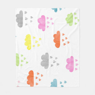 Dreamy Clouds: Watercolor Heart Rain Fleece Blanket