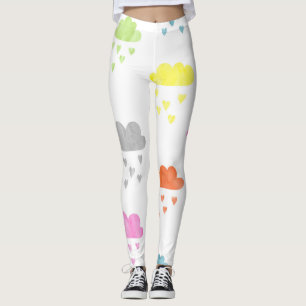 Dreamy Clouds: Watercolor Heart Rain Leggings
