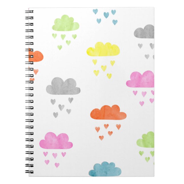 Dreamy Clouds: Watercolor Heart Rain Notebook (Front)