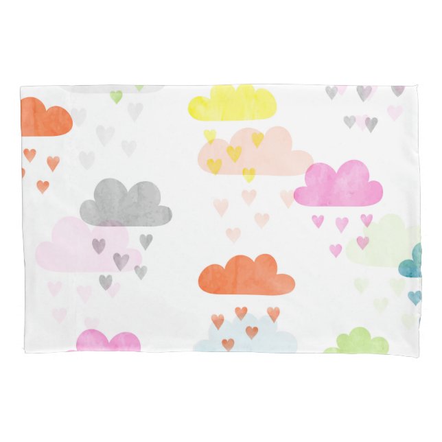 Dreamy Clouds: Watercolor Heart Rain Pillowcase (Front)
