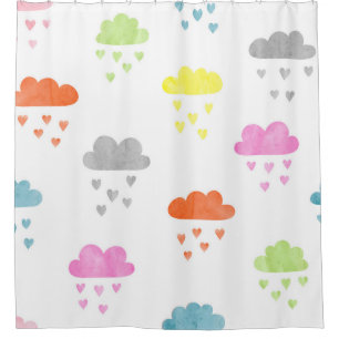 Dreamy Clouds: Watercolor Heart Rain Shower Curtain