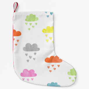 Dreamy Clouds: Watercolor Heart Rain Small Christmas Stocking
