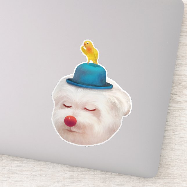 Dreamy Clown Dog: Smiling Bichon with Blue Hat (Detail)