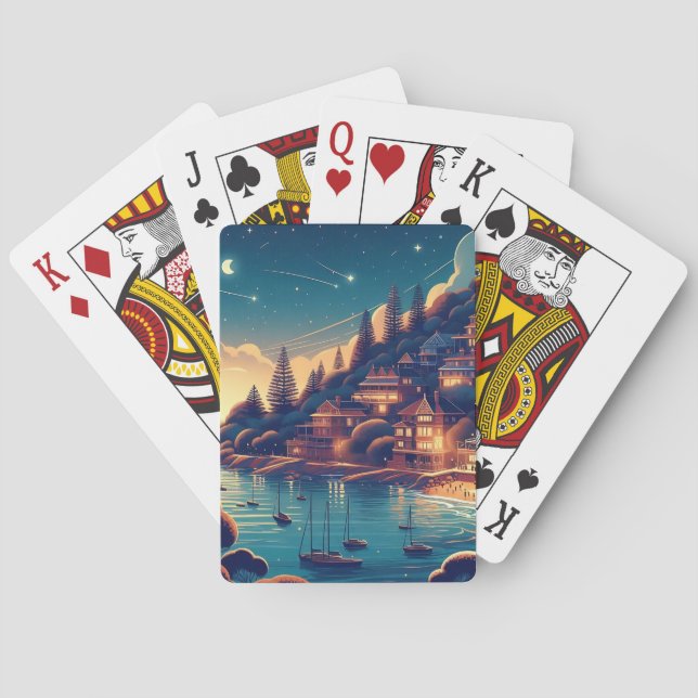 Dreamy Coastal Night Playing Cards (Back)