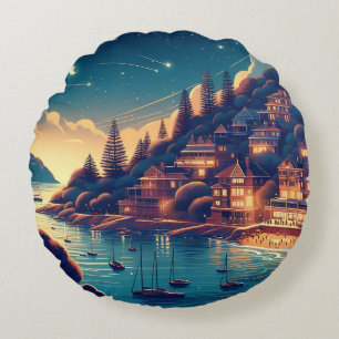 Dreamy Coastal Night Round Cushion