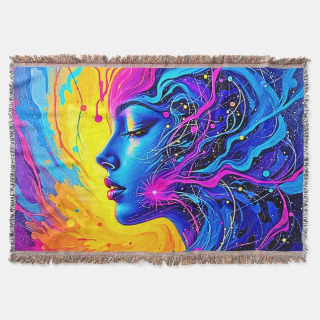 Dreamy Colourful Abstract Woman Throw Blanket (Front)
