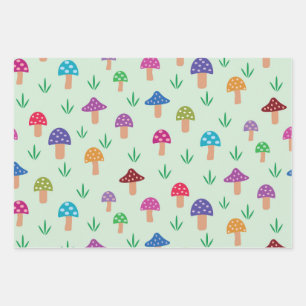 Dreamy colourful mushroom pattern wrapping paper sheet