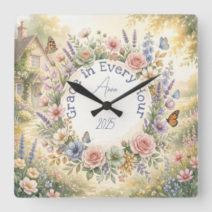 Dreamy Cottagecore Watercolor Florals Customised  Square Wall Clock