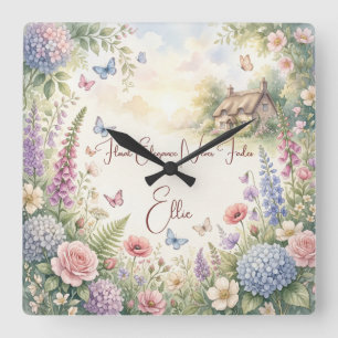 Dreamy Cottagecore Wildflower Watercolor Square Wall Clock