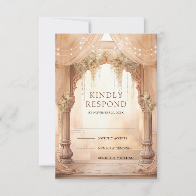 Dreamy Cream Floral Indian Mandap Hindu Wedding RSVP Card (Front)