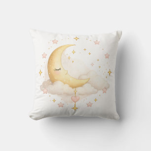 Dreamy Crescent Moon & Clouds Throw Pillow Cosy