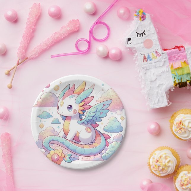 Dreamy Cute Dragon Baby Shower Paper Plate (Party)