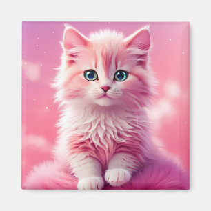 Dreamy Cute Fluffy Pink Kitty Cat Magnet
